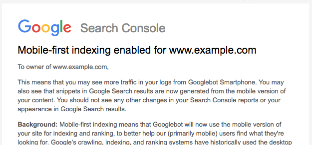 Anuncio Mobile First Index de Search Console